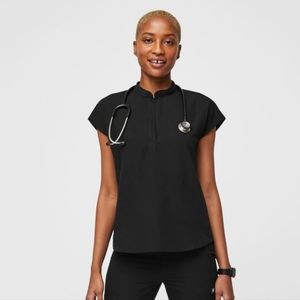 Figs Black Mandarin-Collar Medical Top